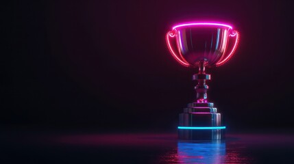 Fototapeta na wymiar Neon-lit trophy with reflective surface