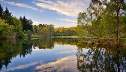 Fototapeta premium Serene lake at sunset with reflective waters