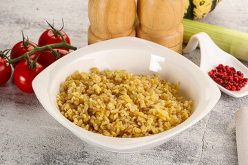 Boiled bulgur wheat in the bowl