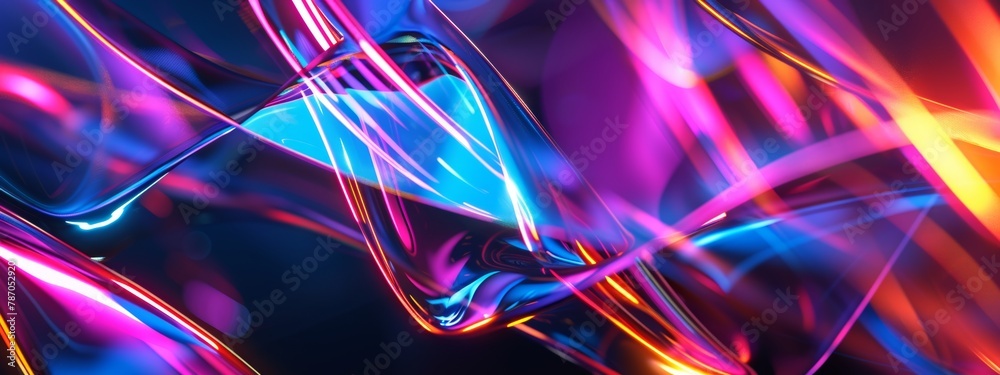 Poster a dynamic composition of intersecting lines and planes in vibrant colors, creating a sense of moveme