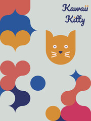 Kawaii Cats vector illustration  Smiling Kitty, cute and round-faced cat