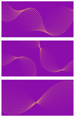 Set of abstract backgrounds with waves for banner. Medium banner size. Vector background with lines. Element for design. Brochure, booklet. Purple and orange