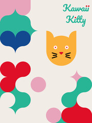 Kawaii Cats vector illustration  Smiling Kitty, cute and round-faced cat