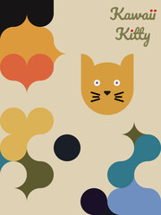 Kawaii Cats vector illustration  Smiling Kitty, cute and round-faced cat