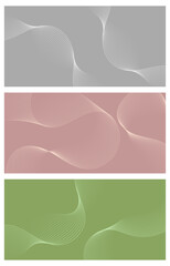 Set of abstract backgrounds with waves for banner. Medium banner size. Vector background with lines. Element for design. Brochure, booklet. Pink, grey, green