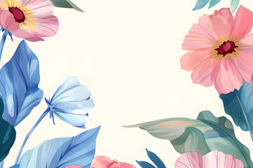 Fototapeta na wymiar Flowers frame, botanical border watercolor on white background