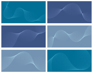 Set of abstract backgrounds with waves for banner. Medium banner size. Vector background with lines. Element for design. Brochure, booklet. Blue