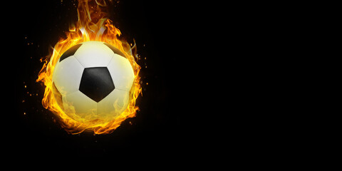 soccer ball on fire Isolated on a black background - obrazy, fototapety, plakaty