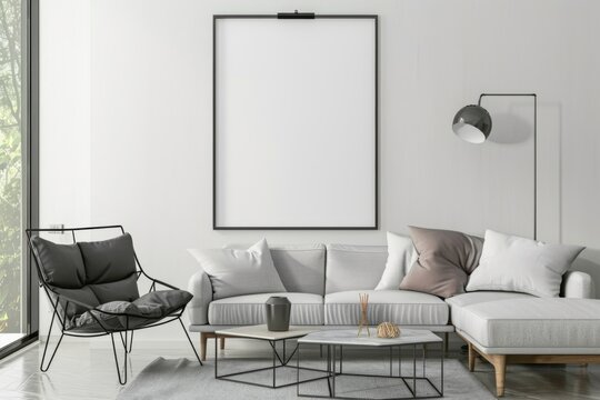 Modern scandinavian interior with poster mockup created with generative ai