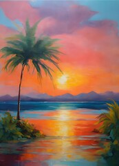 Fototapeta na wymiar Sunset Silhouettes: Breathtaking Watercolor Paintings