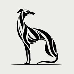Abstract Minimalistic Silhouette of a Russian Greyhound, Black and White, on White Background