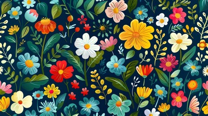 Fototapeta na wymiar flowers and foliage colorful pattern spring summer element background