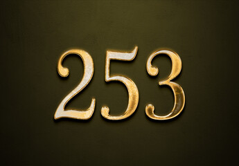 Old gold effect of 253 number with 3D glossy style Mockup.
