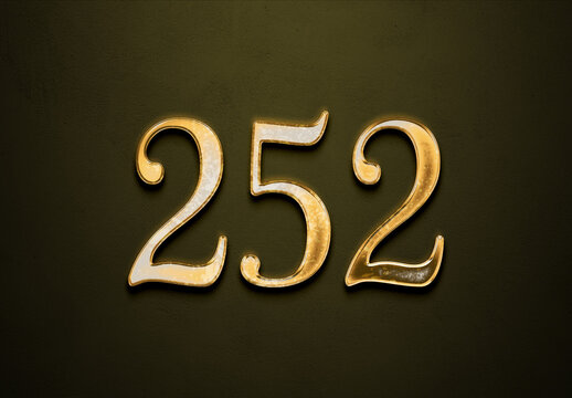 Old gold effect of 252 number with 3D glossy style Mockup.