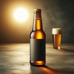 Beer bottle and glass concept mockup product template object food and drink