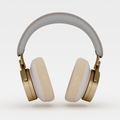 Gold headphones isolated on white background. 3d render in high resolution