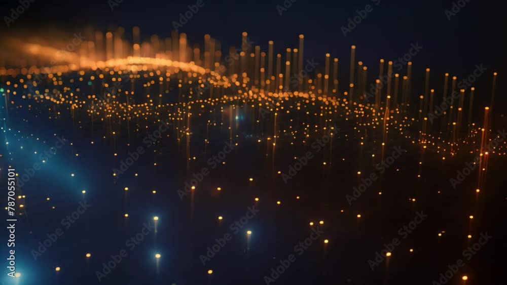 Leinwandbilder 3d illustration of abstract technology background with glowing lines and dots, abstract digital bina