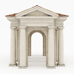 Obraz premium Photorealistic 3d render of antique columns with tile roof. Front view. Isolated on white background