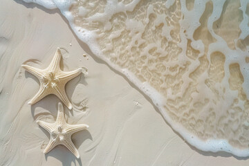 Generated AI Top view image of Summer seascape beautiful waves with sea foams on the white sand beach