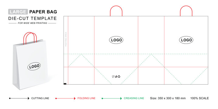 Shopping bag die cut template with 3D mockup for retail product placement
