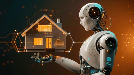 Home inspection, A robot inspects the house by holding it in its hands, artificial intelligence images, home inspection images