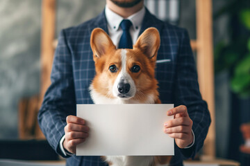 Man with corgi dog