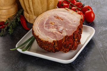 Tasty and fat smoked pork belly