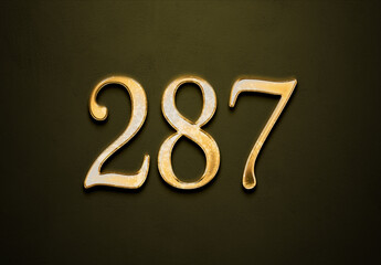 Old gold effect of 287 number with 3D glossy style Mockup.
