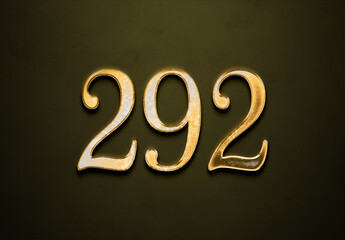 Old gold effect of 292 number with 3D glossy style Mockup.