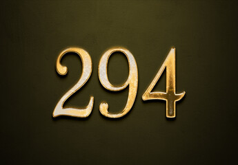 Old gold effect of 294 number with 3D glossy style Mockup.
