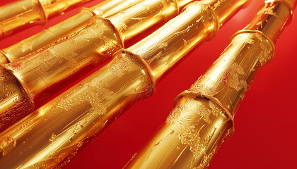 Naklejka premium Luxury golden Elegant bamboo on red background