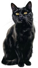 Black cat vector, sleek design, bold lines, isolated on white, 