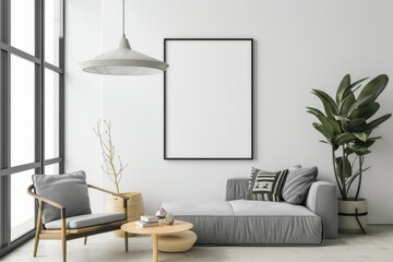 Modern scandinavian interior with poster mockup created with generative ai