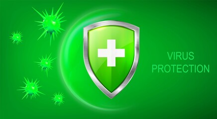Virus Protection Banner With Shield