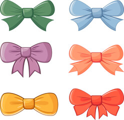 Set of colorful various  bows, gift ribbons. Bowknot for decoration, bows for gift wrapping.Vector illustration isolated on white background