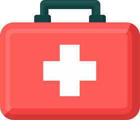 Obraz premium First aid box.Red object with a cross on it, medical equipment, First aid storage, doctor's case.Vector illustration isolated on white background