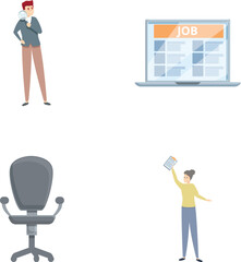 Dismissed people icons set cartoon vector. Fired man and woman looking for work. Unemployment concept