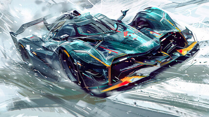 Abstract Modern Illustration of a Super Car Race Car Digital Art Wallpaper Background Backdrop Brainstorming Art - obrazy, fototapety, plakaty