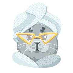 fashionable cat girl with yellow glasses, vector portrait on a white background