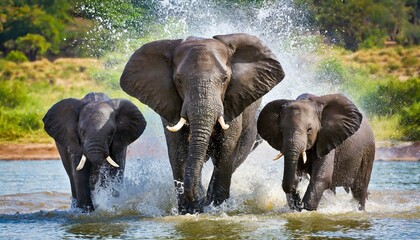 elephants in the water © Hanstock