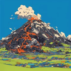 Fotobehang Powerful Rendition of a Wildly Erupting Mountain with Explosive Force and Stunning Vivid Colors © RobertGabriel