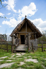 Fisherman's house exterior of Serbian settlement at the banks of Danube river from Neolithic period