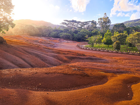 Sunset over the Seven Coloured Earths, a prominent tourist attraction  in south-western Mauritius.