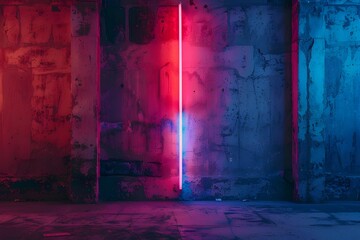 Neon frames in dim lighting are ideal for bringing a splash of color and a contemporary edge to nightclub or event advertising. Two red and blue lights shine in a dark space, creating contrasting