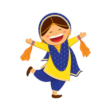 Vector illustration of punjabi woman dancing cartoon on transparent background