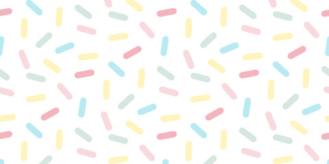 Donut seamless vector pattern. Sprinkle candy confetti background. Sweet cake texture. Colorful wallpaper