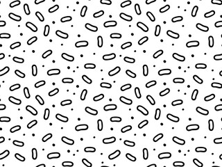 Sprinkle vector seamless pattern. Doodle donut vector background. Sweet cake, confetti, candy texture. Black and white wallpaper