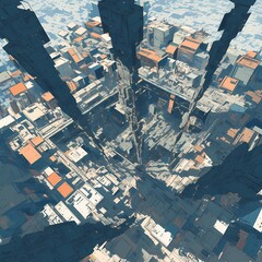 Striking Aerial View of a Parallel Universe with Inverted Gigantic Skyscrapers and Labyrinthine Streets
