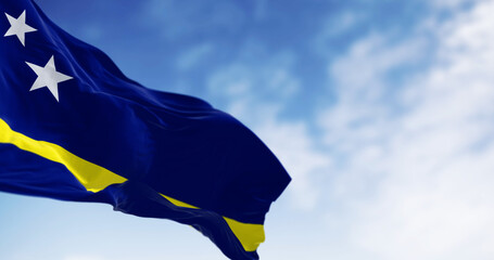 Close-up of Curacao flag waving in the wind - 787064780