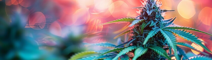 Halogens react in vibrant displays paralleled by the dynamic growth of cannabis plants, bright and lively - obrazy, fototapety, plakaty